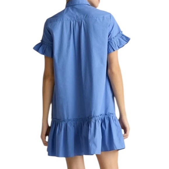 Quince Organic Cotton Poplin Short Sleeve Ruffle Shirt Dress True Blue NWT L - Picture 4 of 7